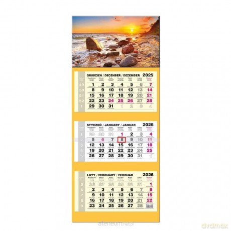 Kalendarz 2026 trójdzielny LUX gł. wypukła Bałtyk [KALENDARZ]