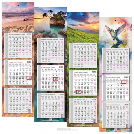 Kalendarz 2026 trójdzielny wąski płaski mix [KALENDARZ]