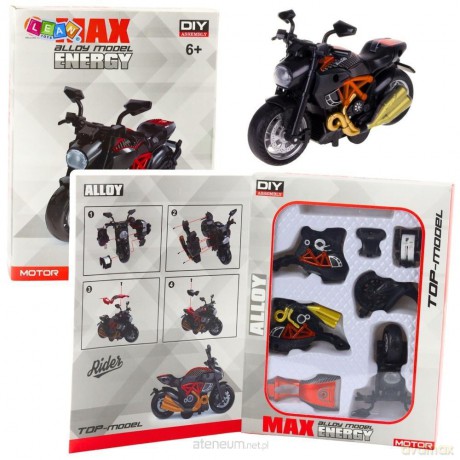 Motocykl do skręcania metalowy 1:14 czarno-pomar.