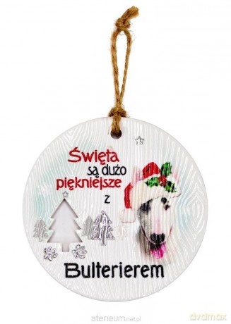 Zawieszka ceramiczna Boże Narodzenie Bulterier