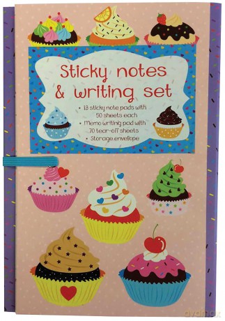 Sticky Notes and Writing Set: Cupcakes: Adorable stationery wallet set of writing pad, sticky notes and envelope with cute colourful cupcake illustrations - Press Peony [KSIĄŻKA]