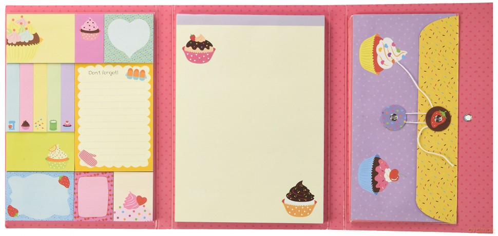 Sticky Notes and Writing Set: Cupcakes: Adorable stationery wallet set of writing pad, sticky notes and envelope with cute colourful cupcake illustrations - Press Peony [KSIĄŻKA]