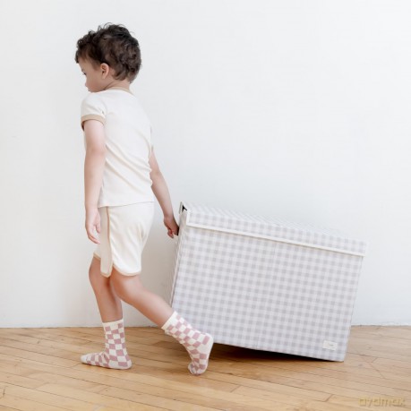 3 Sprouts - Recycled Folding Toy Chest - Gingham Beige