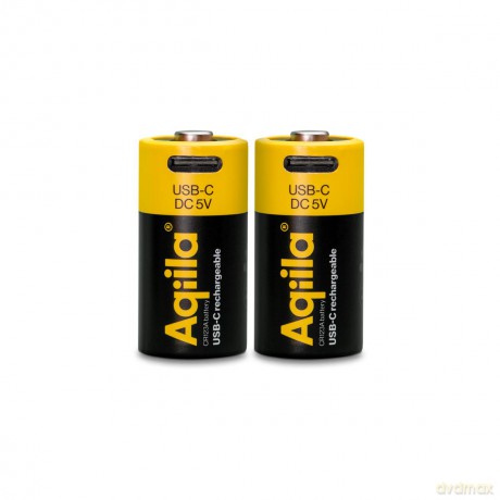 Aqiila - USB-C Rechargeable Battery - Size CR123A - 750 mAh - 2-pack