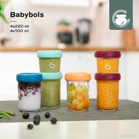 Babymoov - Glass Babybols Multiset - 4x120ml + 4x240ml + Recipe Book