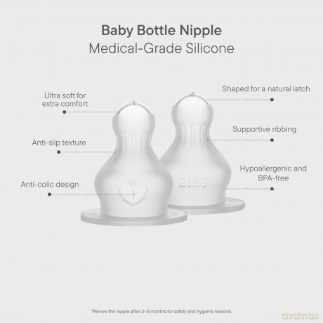 BIBS - Baby Bottle Nipple Round Silicone 2 Pack - Medium Flow