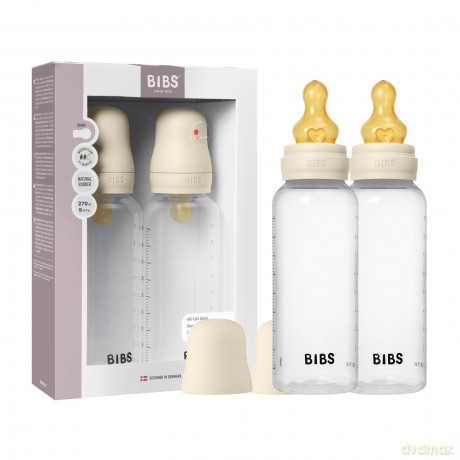 BIBS - Baby Bottle Round Latex 2 Pack Medium Flow - Ivory - 270 ml