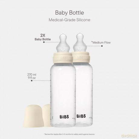 BIBS - Baby Bottle Round Latex 2 Pack Medium Flow - Ivory - 270 ml