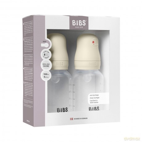 BIBS - Baby Bottle Round Silicone 2 Pack - Ivory - 150 ml