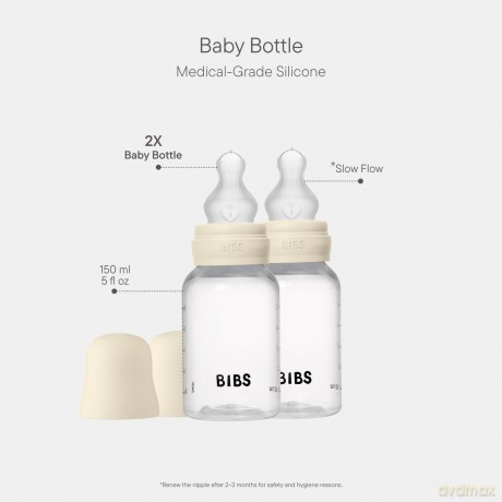 BIBS - Baby Bottle Round Silicone 2 Pack - Ivory - 150 ml