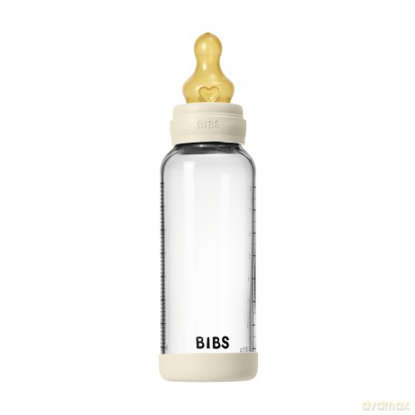 BIBS - Glass Baby Bottle Round Latex Medium Flow - Ivory - 240 ml