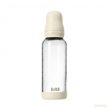 BIBS - Glass Baby Bottle Round Latex Medium Flow - Ivory - 240 ml