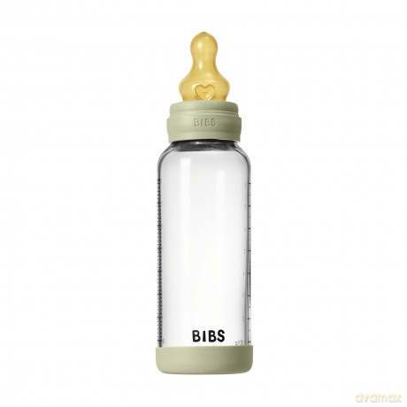 BIBS - Glass Baby Bottle Round Latex Medium Flow - Sage - 240 ml