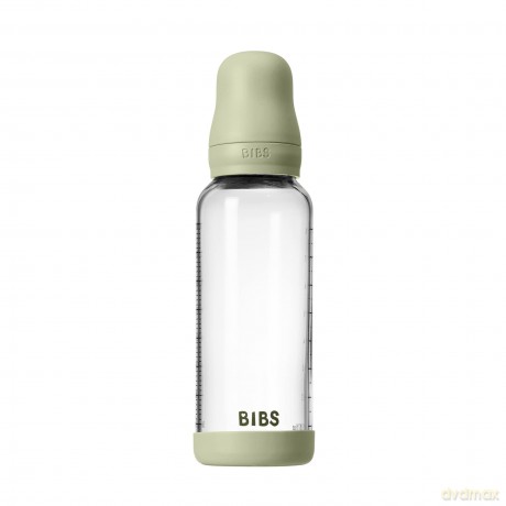 BIBS - Glass Baby Bottle Round Latex Medium Flow - Sage - 240 ml