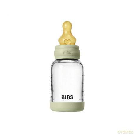 BIBS - Glass Baby Bottle Round Latex Slow Flow - Sage - 120 ml