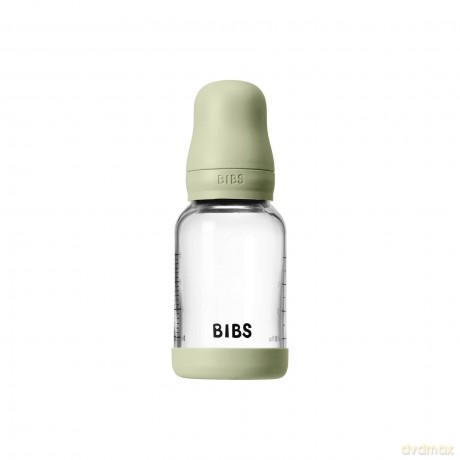BIBS - Glass Baby Bottle Round Latex Slow Flow - Sage - 120 ml