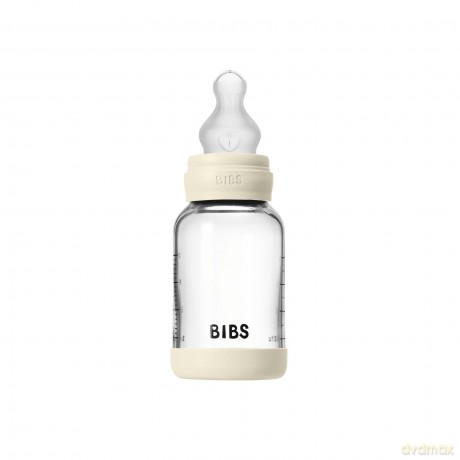 BIBS - Glass Baby Bottle Round Silicone 1 pack 120 ml Slow Flow - Ivory - 120 ml