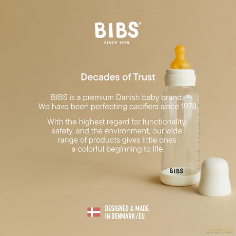 BIBS - Glass Baby Bottle Round Silicone 1 pack 120 ml Slow Flow - Ivory - 120 ml