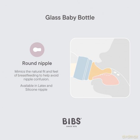 BIBS - Glass Baby Bottle Round Silicone Medium Flow - Ivory - 240 ml