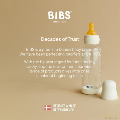 BIBS - Glass Baby Bottle Round Silicone Medium Flow - Ivory - 240 ml