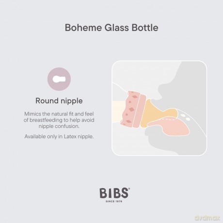 BIBS - Glass Boheme Baby Bottle Round Latex - Blush - 120 ml