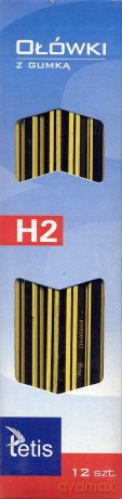 Ołówki z gumką Tetis KV050-H2 twardość 2H 12 sztuk