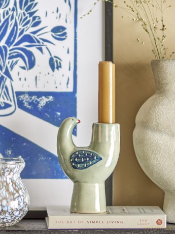Bloomingville - Trudy Candlestick H12.5 cm - Blue Stoneware