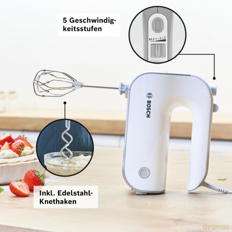 Bosch - Styline Hand Mixer, 500W - MFQ4080 - White/Silver (Accessories Included)