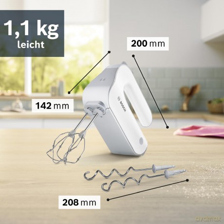 Bosch - Styline Hand Mixer, 500W - MFQ4080 - White/Silver (Accessories Included)