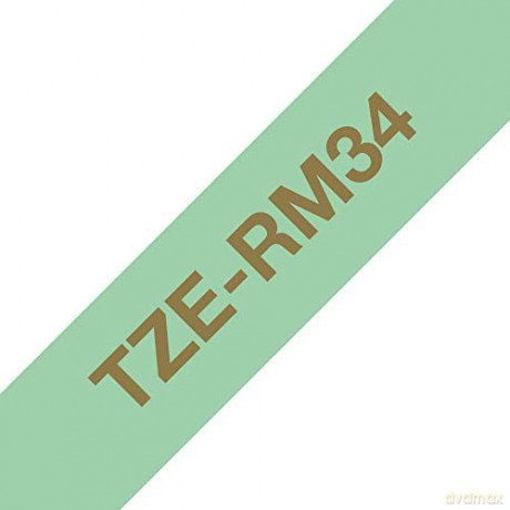 Brother - TZe-RM34 prints gold text on mint green 12mm satin ribbon