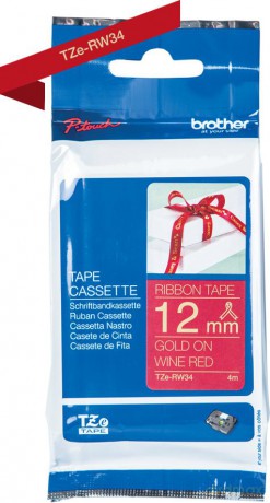 Brother - TZe-RW34 prints gold text on burgundy tape