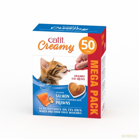 Smakołyk dla kota Łosoś z krewetkami Catit - Creamy Premium Treat for Cats - Salmon with Prawn - Mega Pack (50x10g)