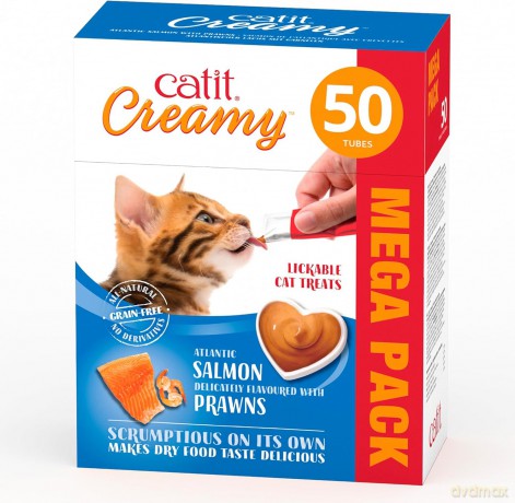 Smakołyk dla kota Łosoś z krewetkami Catit - Creamy Premium Treat for Cats - Salmon with Prawn - Mega Pack (50x10g)