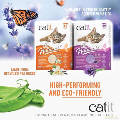 Catit - Go Natural! Pea Husk Pellet Clumping Cat Litter - Lavender Scent - 2 x 2.8kg (5.6kg)