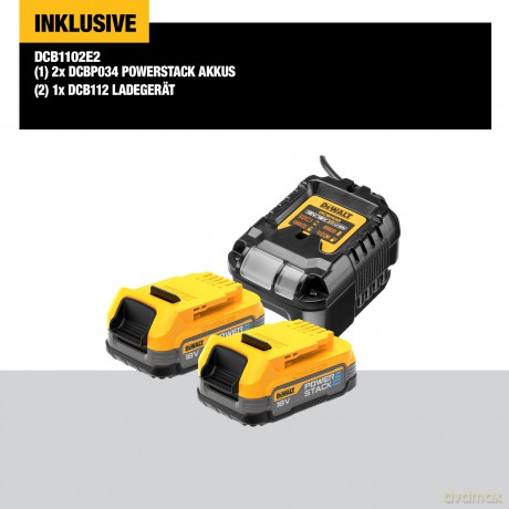 Dewalt DCB1102E2-QW Pack 2 Batteries Powerstack XR 18V - 1.7Ah Li-Ion