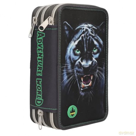 Dino World - Adventure World Triple Pencil Case LED PANTHER - Dark Grey