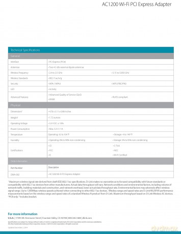 D-Link - DWA-582 Wireless AC1200 Dual Band PCIe Adapter