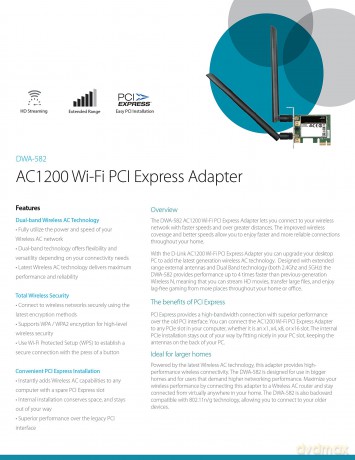 D-Link - DWA-582 Wireless AC1200 Dual Band PCIe Adapter