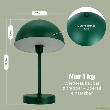 Dyberg-Larsen - Stockholm LED table lamp - Dark Green - Height: 45 cm, Base Diameter: 15 cm, Lampshade Diameter: 20 cm
