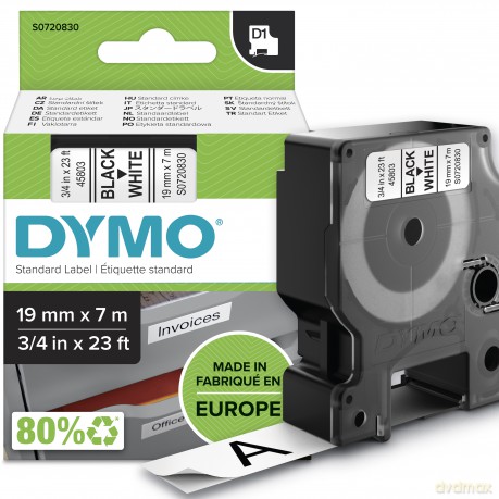 Dymo - D1 Tape - Black on White - 19mm x 7m