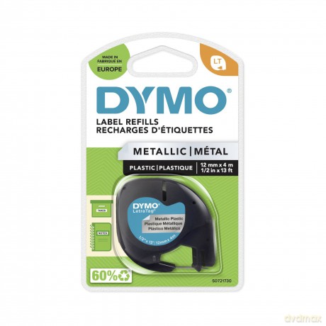 Dymo - DYMOÂŽ LetraTagÂŽ Tape - Black on Silver - 12mm x 4m