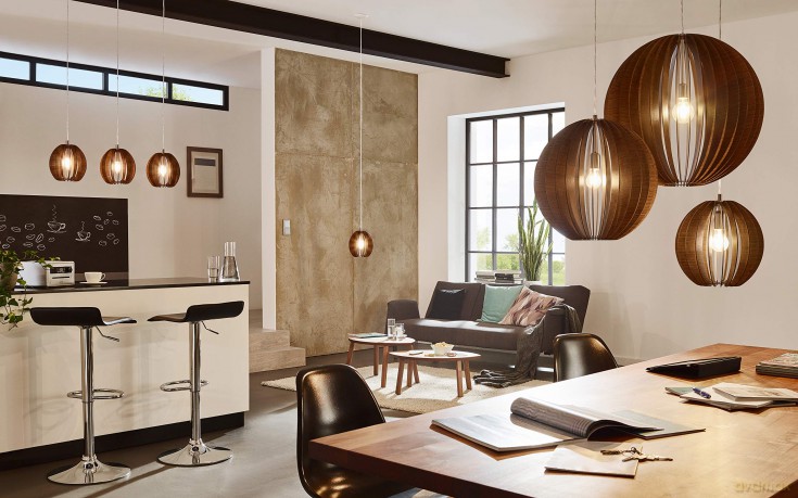 EGLO COSSANO Pendant Light - Oak and Satin Nickel - 50 cm