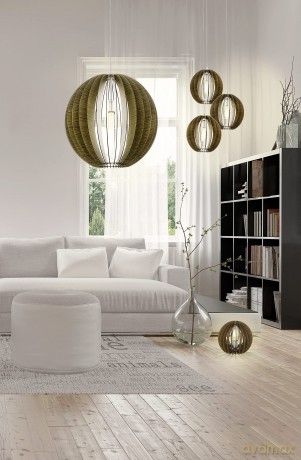 EGLO COSSANO Pendant Light - Oak and Satin Nickel - 50 cm