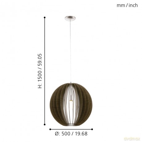 EGLO COSSANO Pendant Light - Oak and Satin Nickel - 50 cm