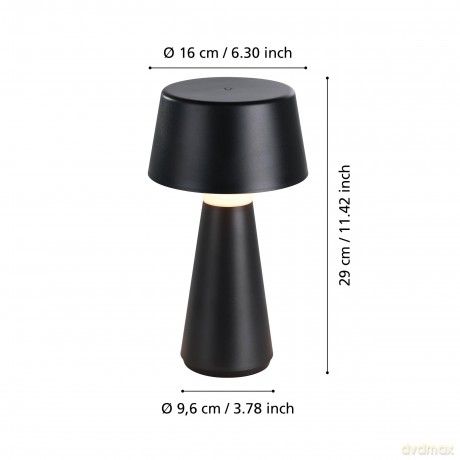 EGLO Huesa Table Lamp - USB-C Charging, Touch Control, IP44 - Black