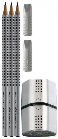 Faber-Castell - Grip 2001 - 3 graphite pencils silver blister (117098)