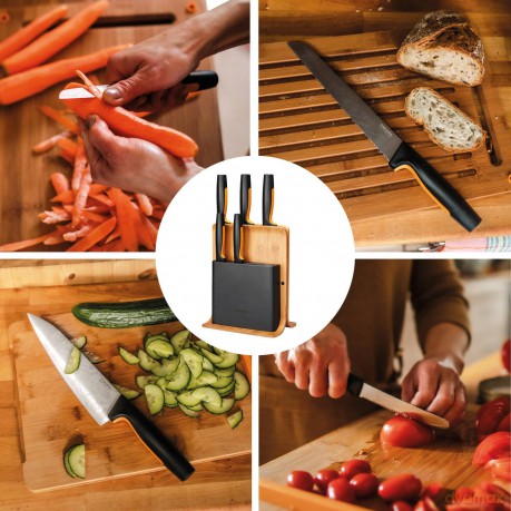 Fiskars - FunctionalForm Knife Block with 5 Knives - Bamboo