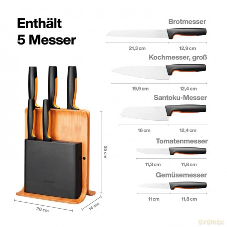 Fiskars - FunctionalForm Knife Block with 5 Knives - Bamboo