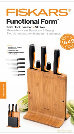 Fiskars - FunctionalForm Knife Block with 5 Knives - Bamboo