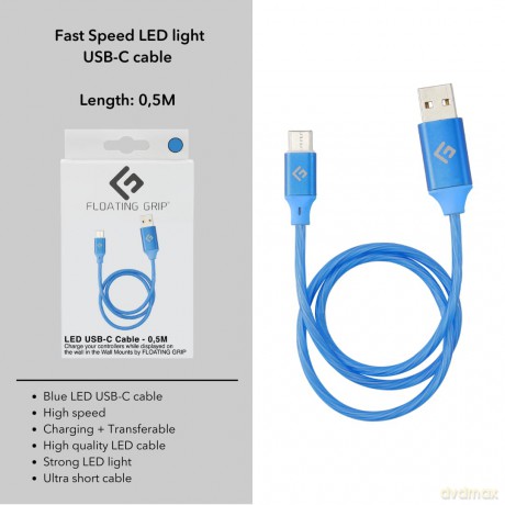Floating Grip 0,5M LED USB-C Cable (Blue)